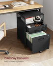 Mobile File Cabinet – Steel – Ink Black – 2 Lockable Drawers, Casters and Open Shelf