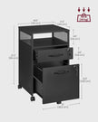 Mobile File Cabinet – Steel – Ink Black – 2 Lockable Drawers, Casters and Open Shelf