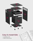 Mobile File Cabinet – Steel – Ink Black – 2 Lockable Drawers, Casters and Open Shelf