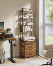 3-Drawer Filing Cabinet – Steel – Rustic Brown – Height-Adjustable Open Shelves