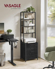 Filing Cabinet – Steel – Ebony Black – Height-Adjustable Open Shelves with 3 Drawers
