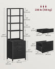 Filing Cabinet – Steel – Ebony Black – Height-Adjustable Open Shelves with 3 Drawers
