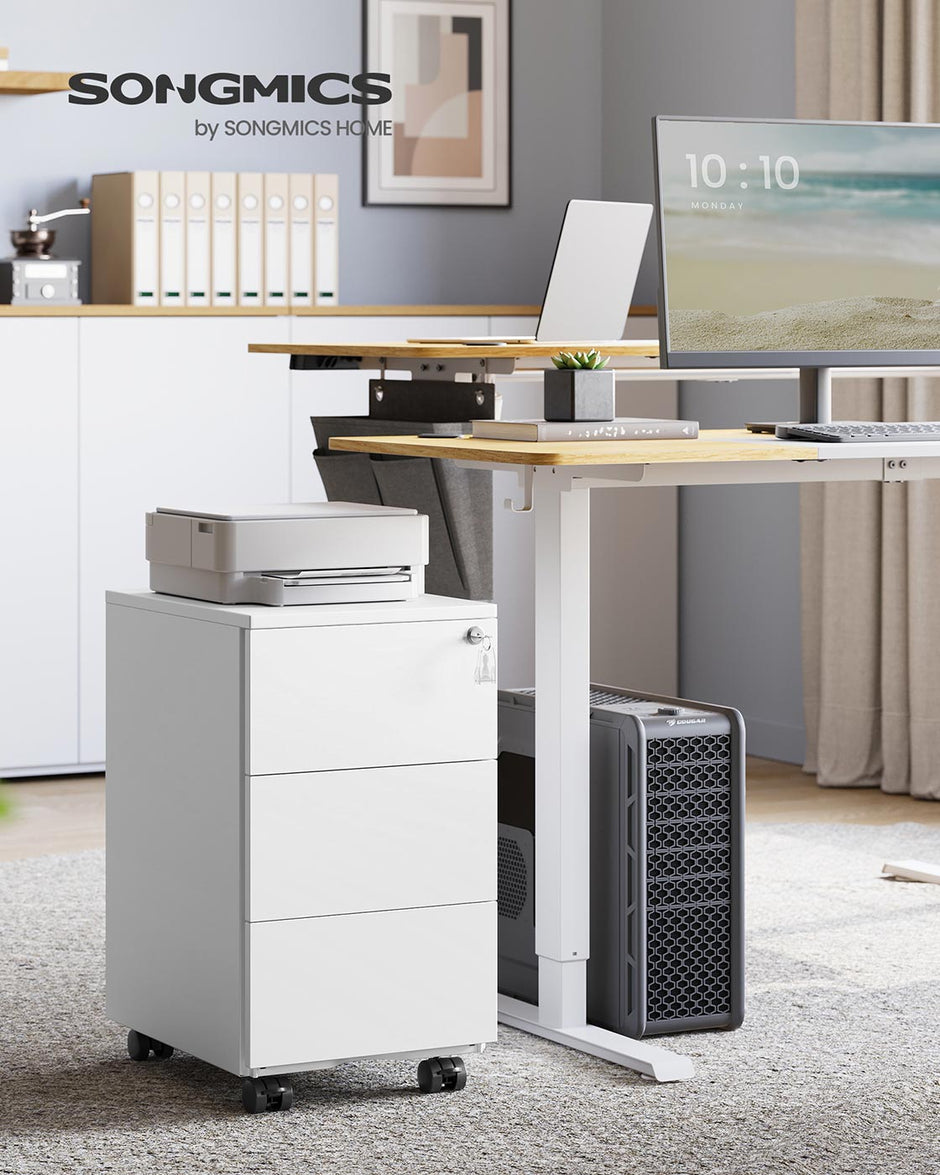 Mobile File Cabinet – Wood – Matte White – Pre-Assembled, 3 Lockable Drawers
