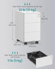 Mobile File Cabinet – Wood – Matte White – Pre-Assembled, 3 Lockable Drawers
