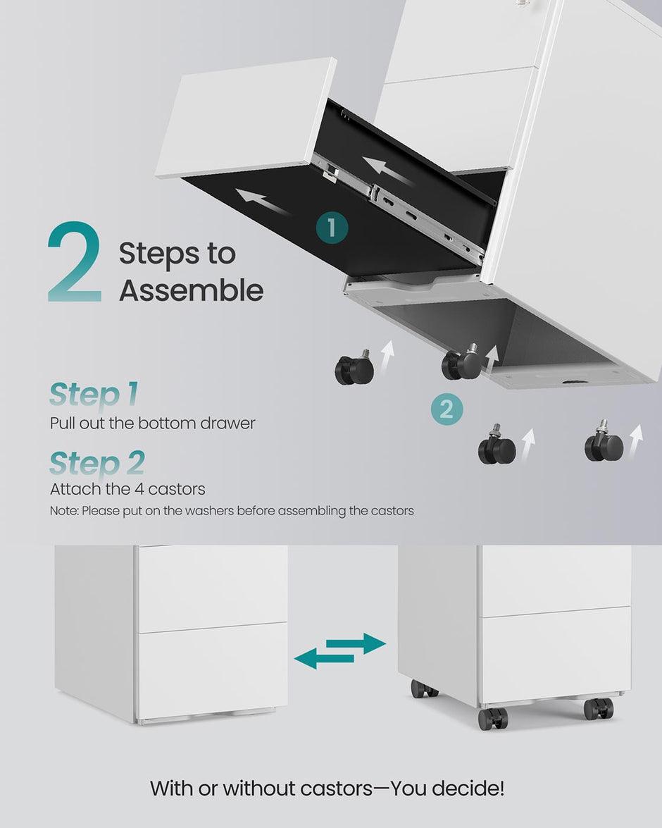 Mobile File Cabinet – Wood – Matte White – Pre-Assembled, 3 Lockable Drawers