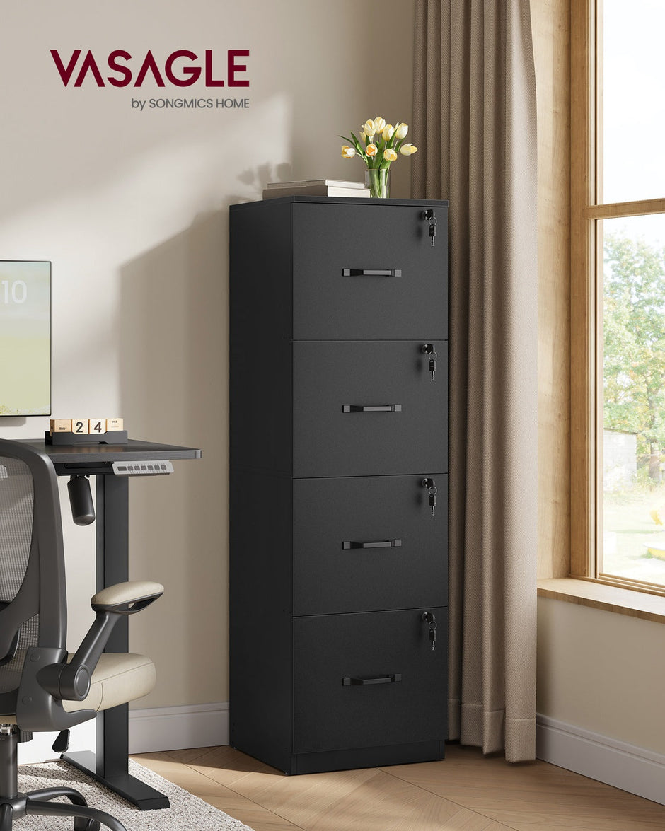Filing Cabinet – Engineered Wood – Cloud White – 4 Lockable Drawers with Adjustable Hanging Rail