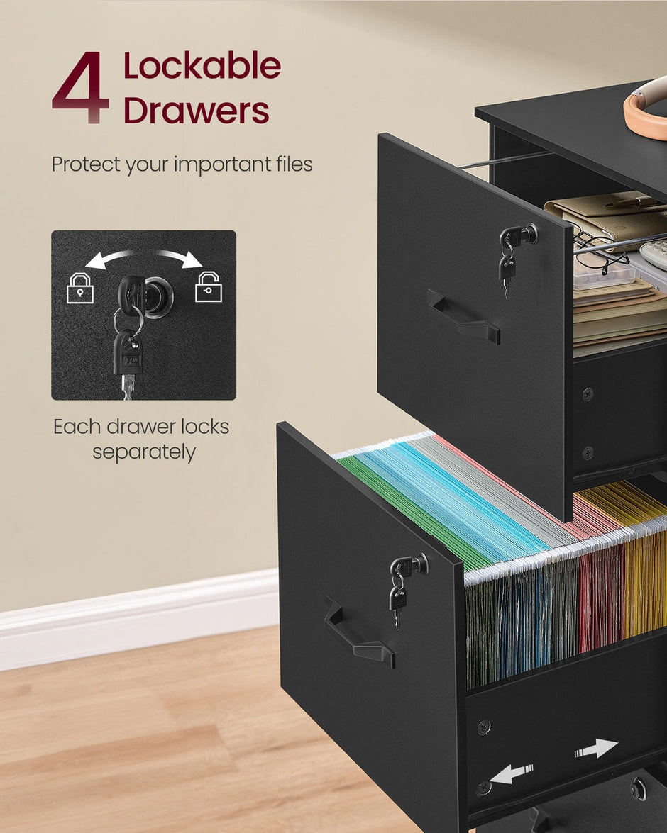 Filing Cabinet – Engineered Wood – Cloud White – 4 Lockable Drawers with Adjustable Hanging Rail