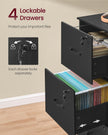 Filing Cabinet – Engineered Wood – Cloud White – 4 Lockable Drawers with Adjustable Hanging Rail
