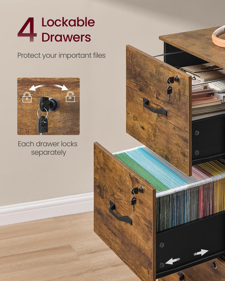 Filing Cabinet – Engineered Wood – Cloud White – 4 Lockable Drawers with Adjustable Hanging Rail