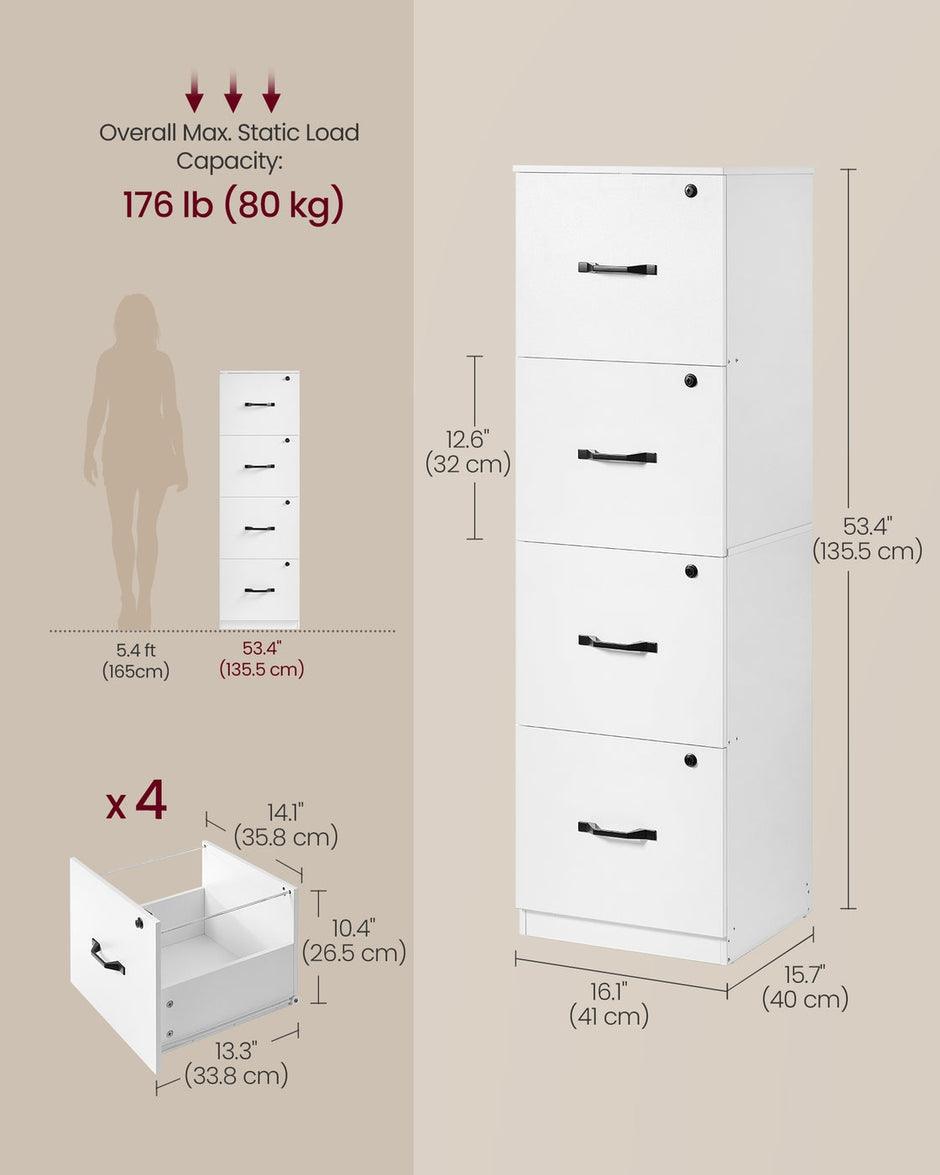 Filing Cabinet – Wood – Cloud White – Lockable with Adjustable Hanging Rail