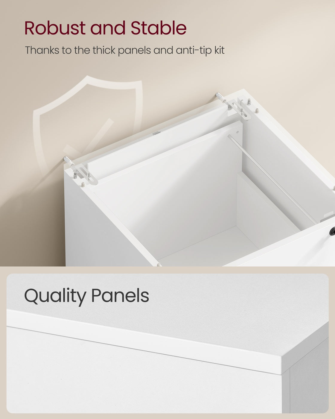 Filing Cabinet – Wood – Cloud White – Lockable with Adjustable Hanging Rail