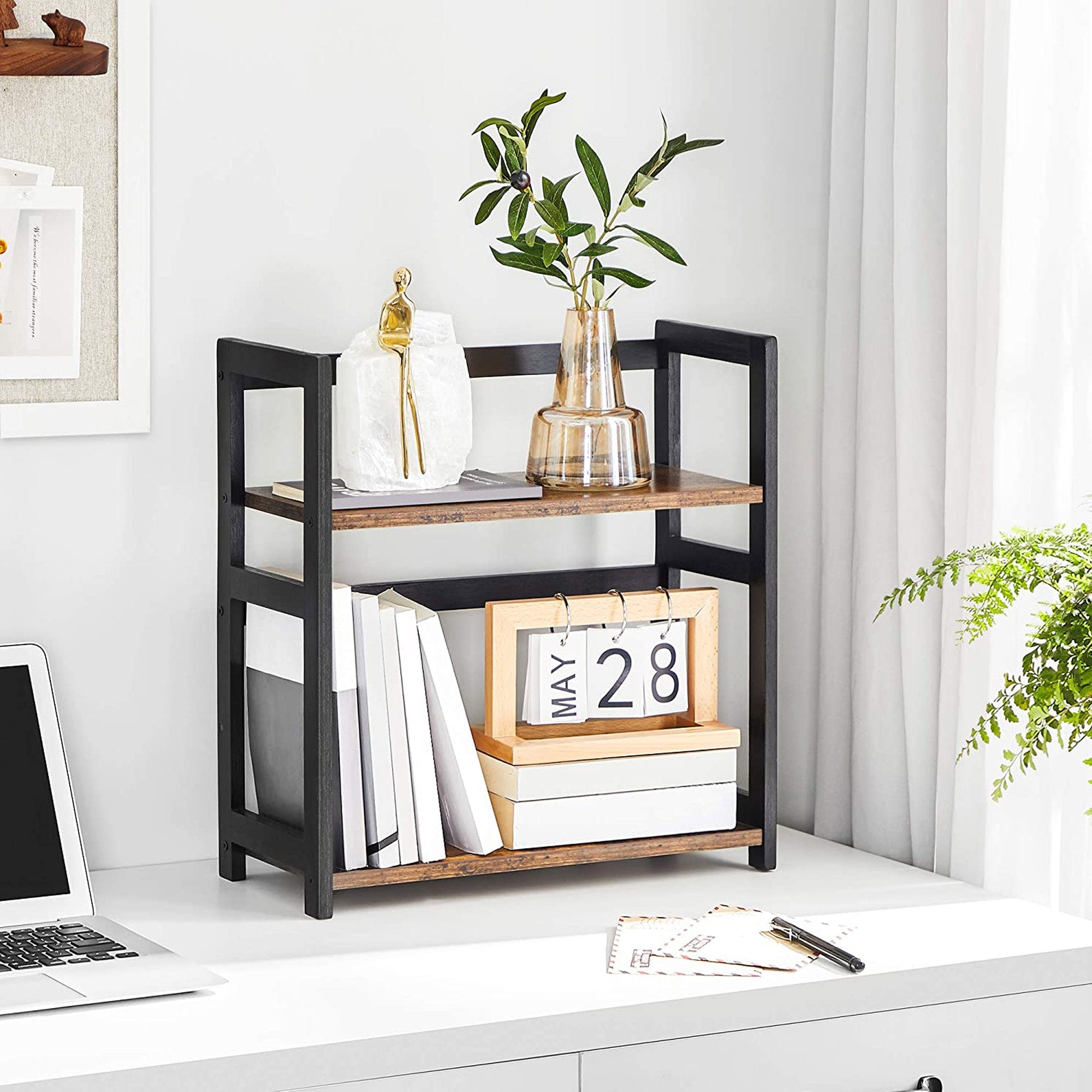 2-Tier Countertop Spice Rack – Bamboo – Rustic Brown and Black – Desktop Organizer for Kitchen and Dining Room