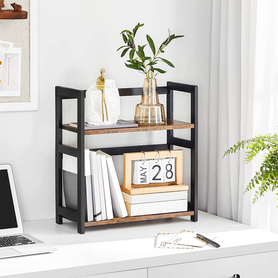 2-Tier Countertop Spice Rack – Bamboo – Rustic Brown and Black – Desktop Organizer for Kitchen and Dining Room