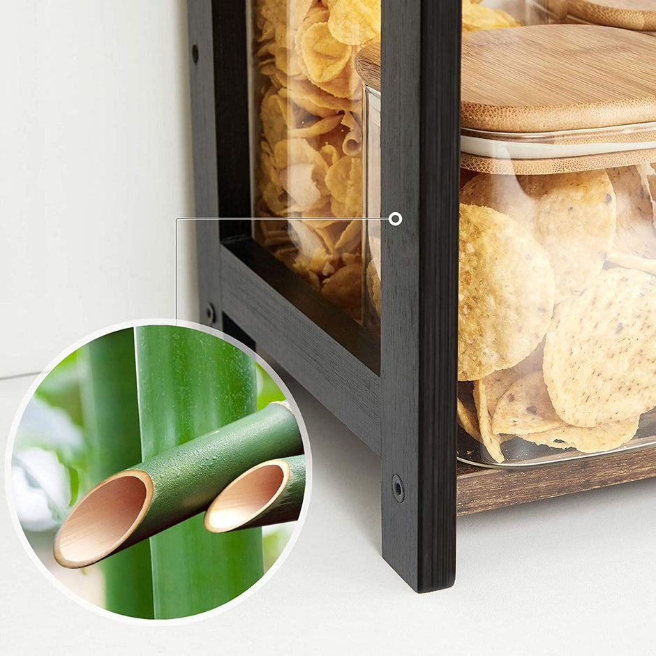 2-Tier Countertop Spice Rack – Bamboo – Rustic Brown and Black – Desktop Organizer for Kitchen and Dining Room