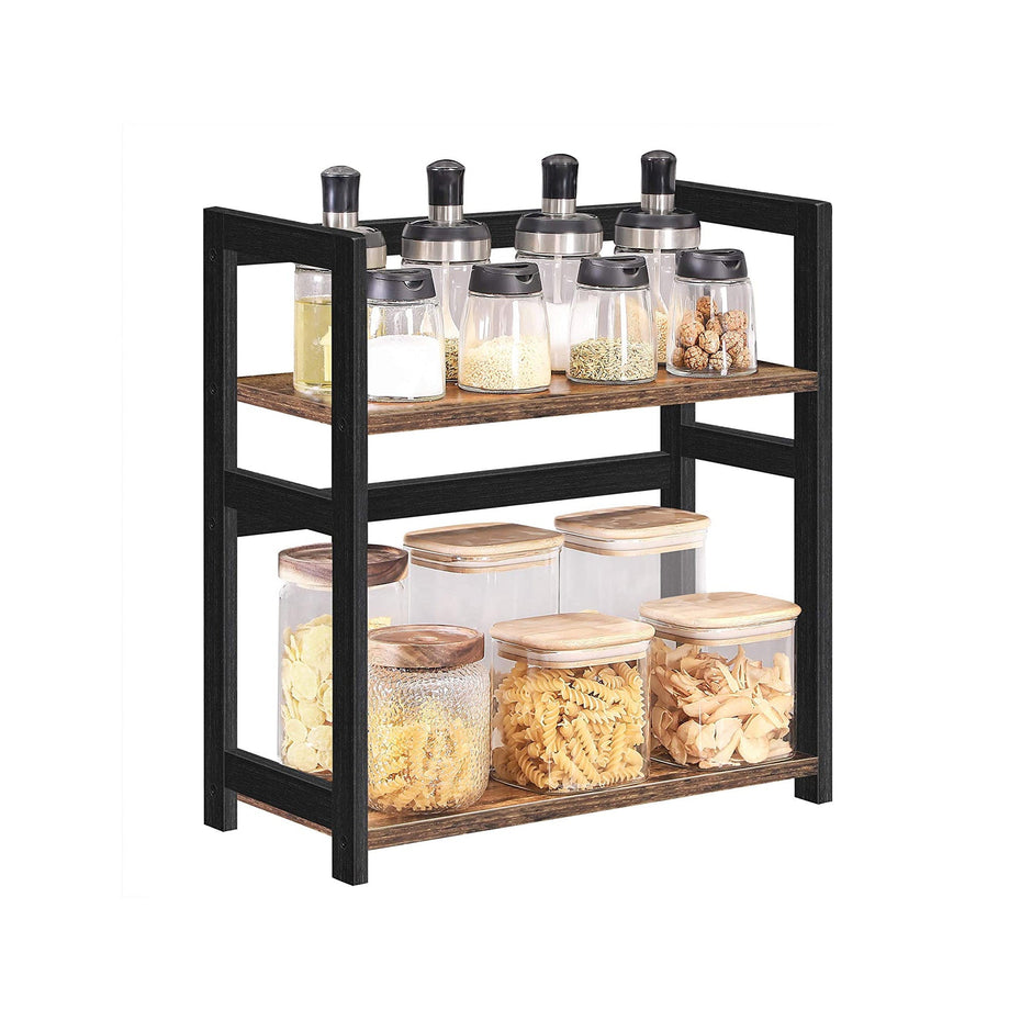 2-Tier Countertop Spice Rack – Bamboo – Rustic Brown and Black – Desktop Organizer for Kitchen and Dining Room