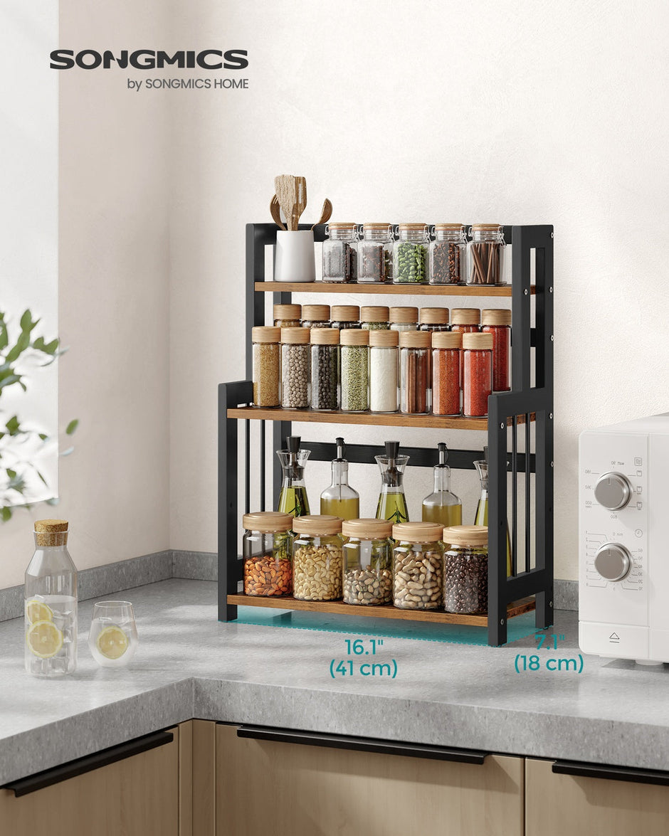 3 Tier Storage Rack – Bamboo – Natural – Multi-Purpose Countertop Organizer for Kitchen, Dining Room, or Office