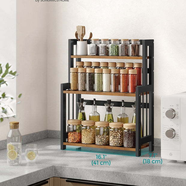 3 Tier Storage Rack – Bamboo – Natural – Multi-Purpose Countertop Organizer for Kitchen, Dining Room, or Office