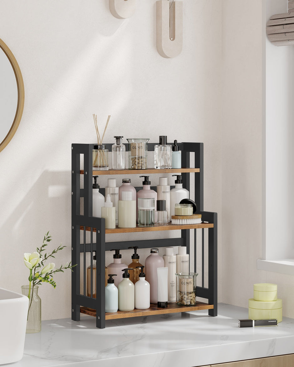 3 Tier Storage Rack – Bamboo – Natural – Multi-Purpose Countertop Organizer for Kitchen, Dining Room, or Office