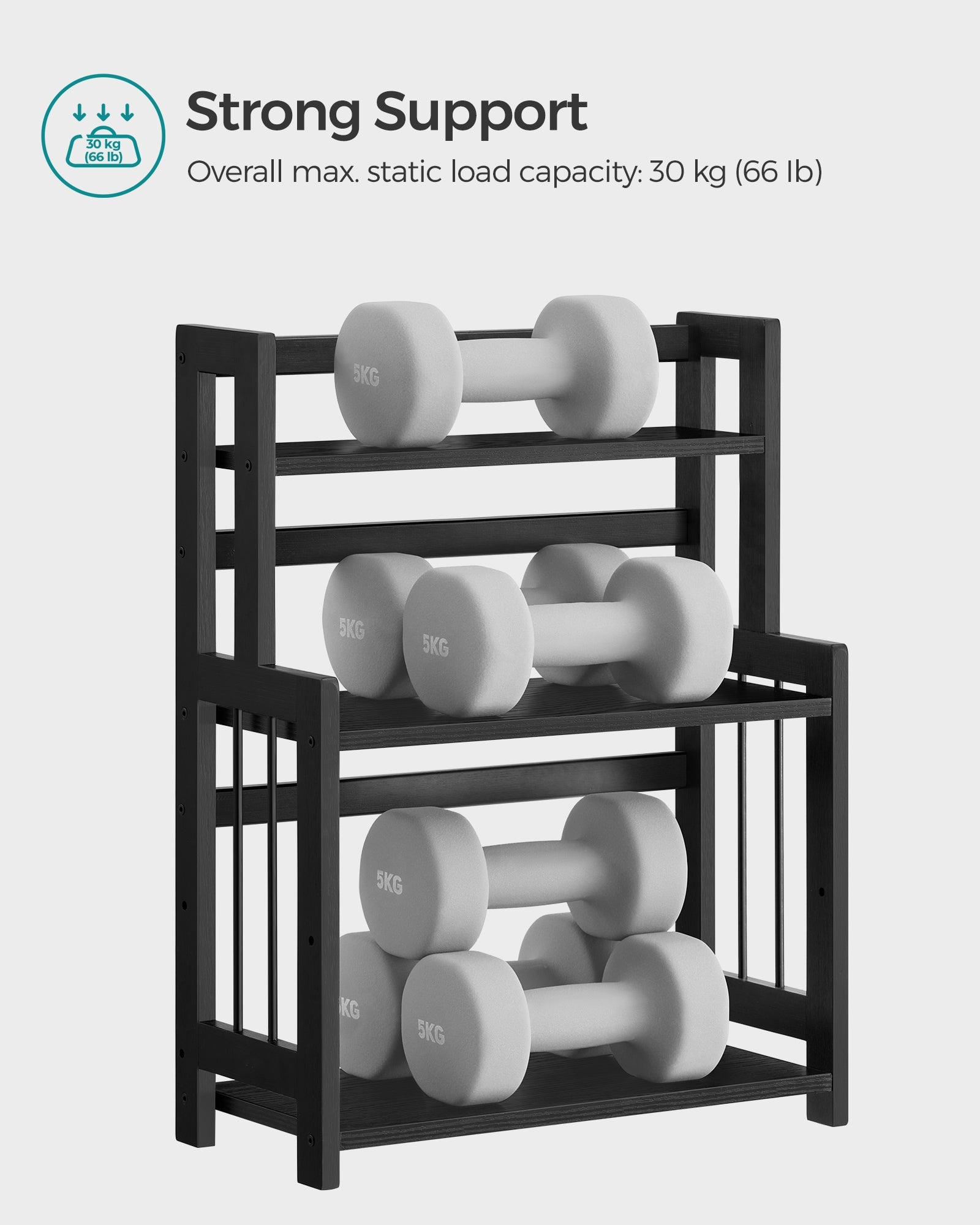 3-Tier Countertop Spice Rack – Bamboo – Ebony Black – Desktop Organizer for Kitchen and Office