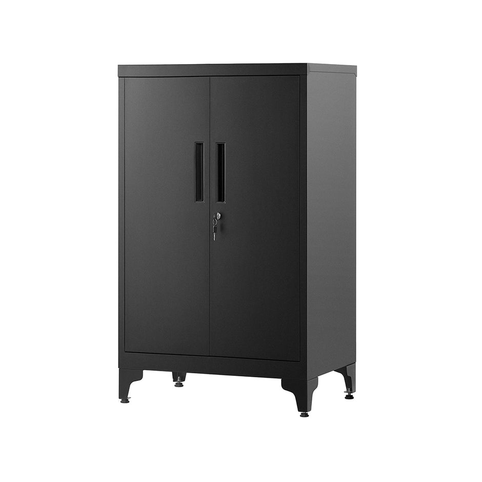 Multipurpose Steel File Cabinet – Steel – Ink Black – Lockable with Shelves