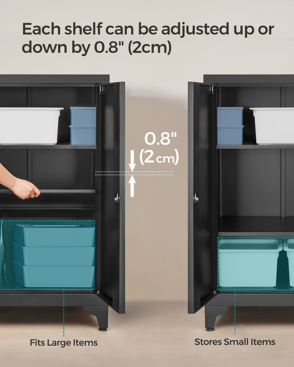 Multipurpose Steel File Cabinet – Steel – Ink Black – Lockable with Shelves