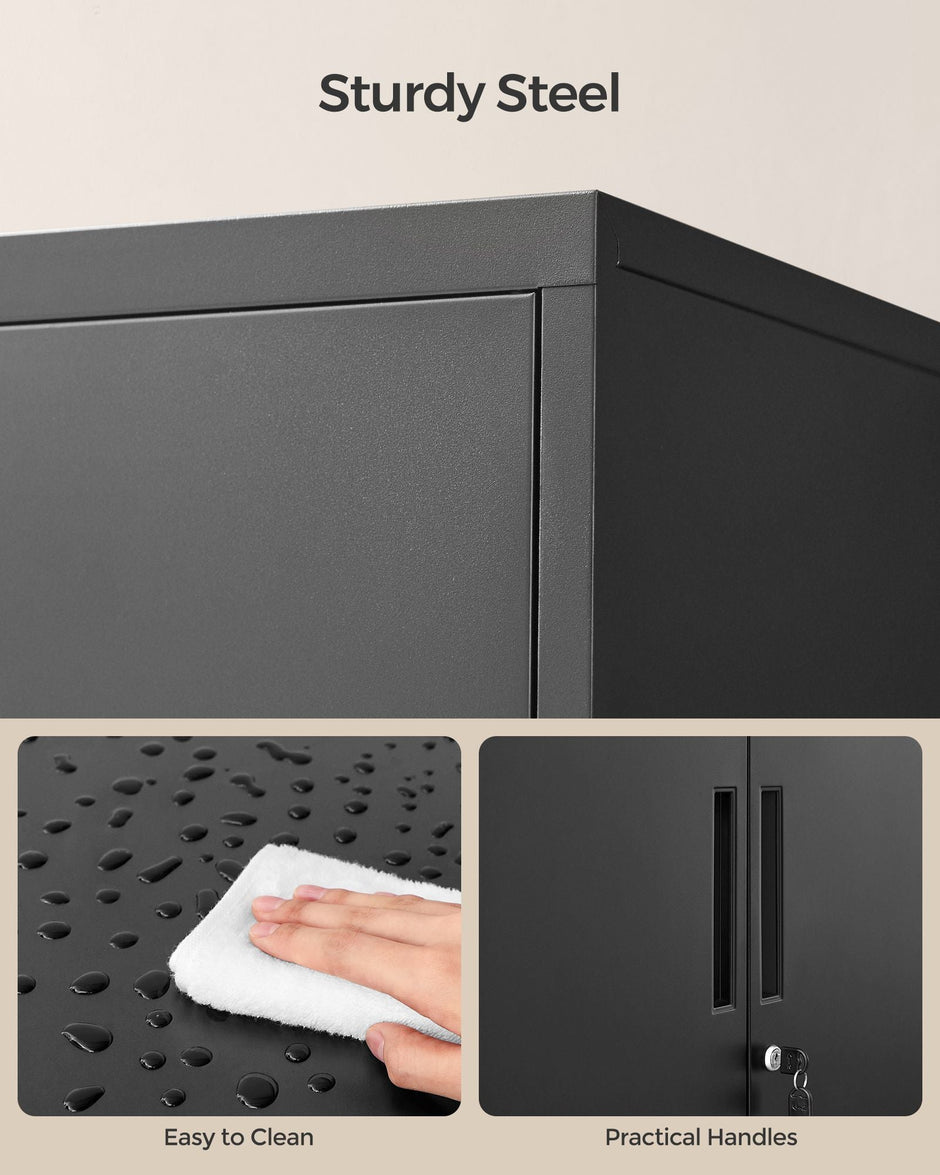 Multipurpose Steel File Cabinet – Steel – Ink Black – Lockable with Shelves