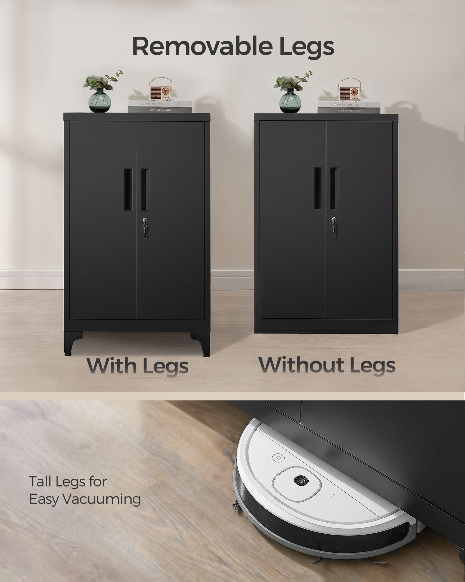 Multipurpose Steel File Cabinet – Steel – Ink Black – Lockable with Shelves