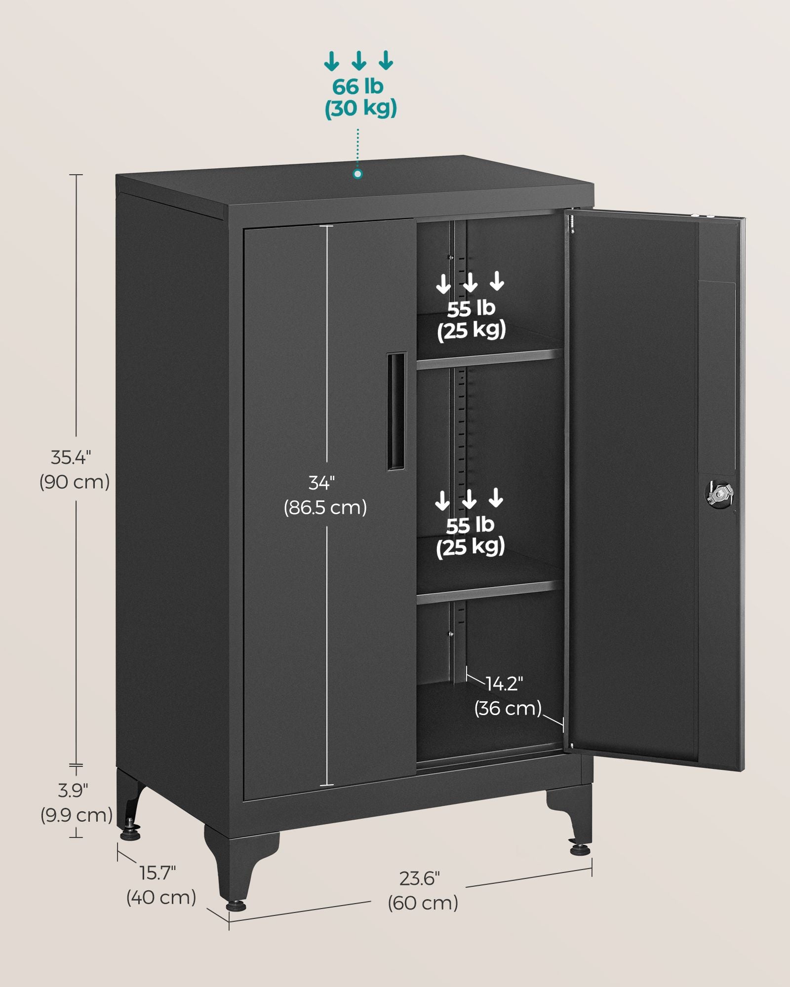 Multipurpose Steel File Cabinet – Steel – Ink Black – Lockable with Shelves