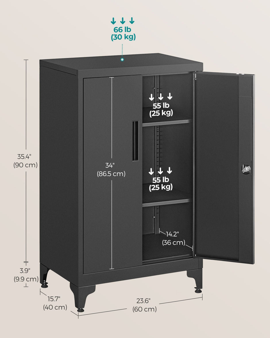 Multipurpose Steel File Cabinet – Steel – Ink Black – Lockable with Shelves