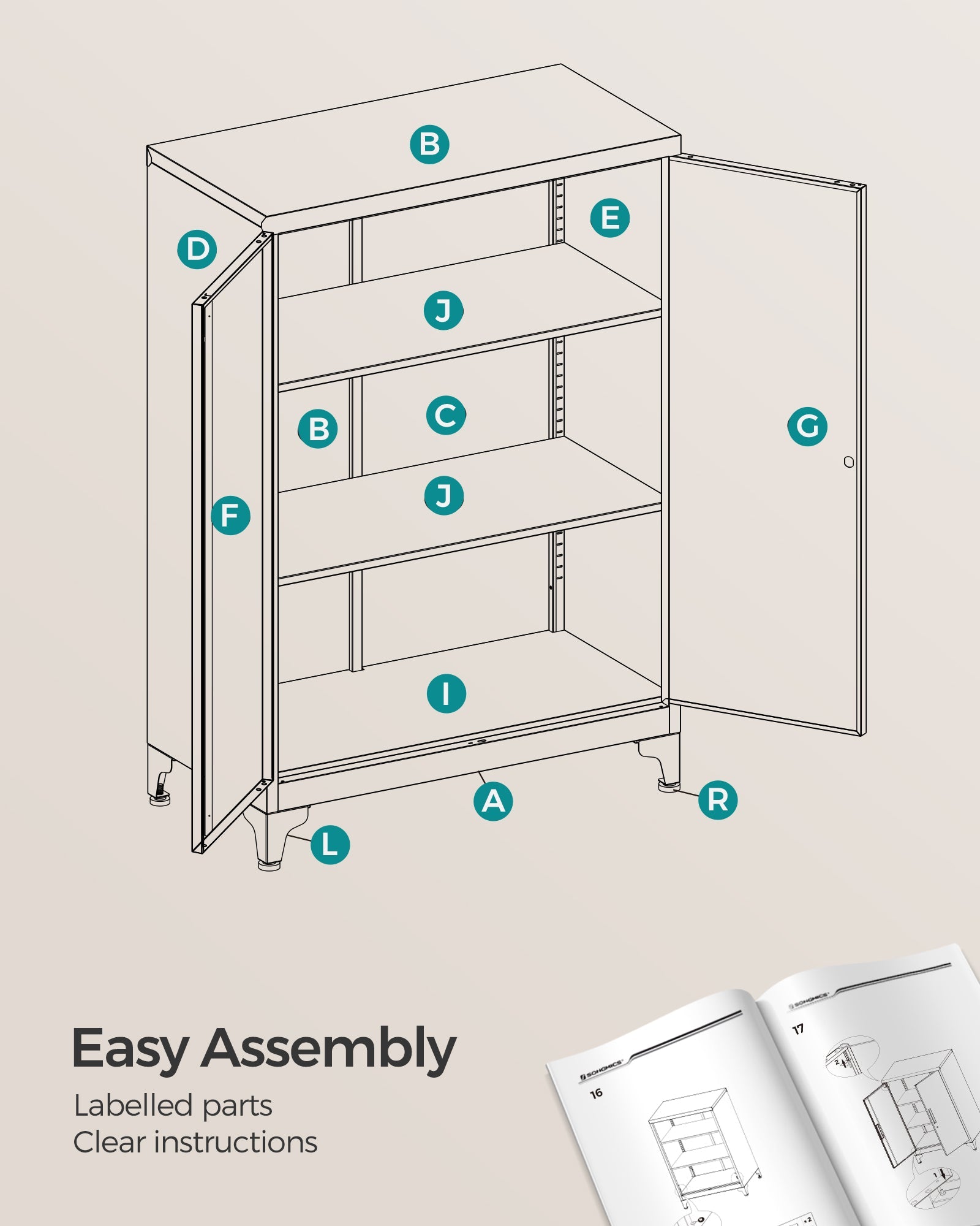 Multipurpose Steel File Cabinet – Steel – Ink Black – Lockable with Shelves