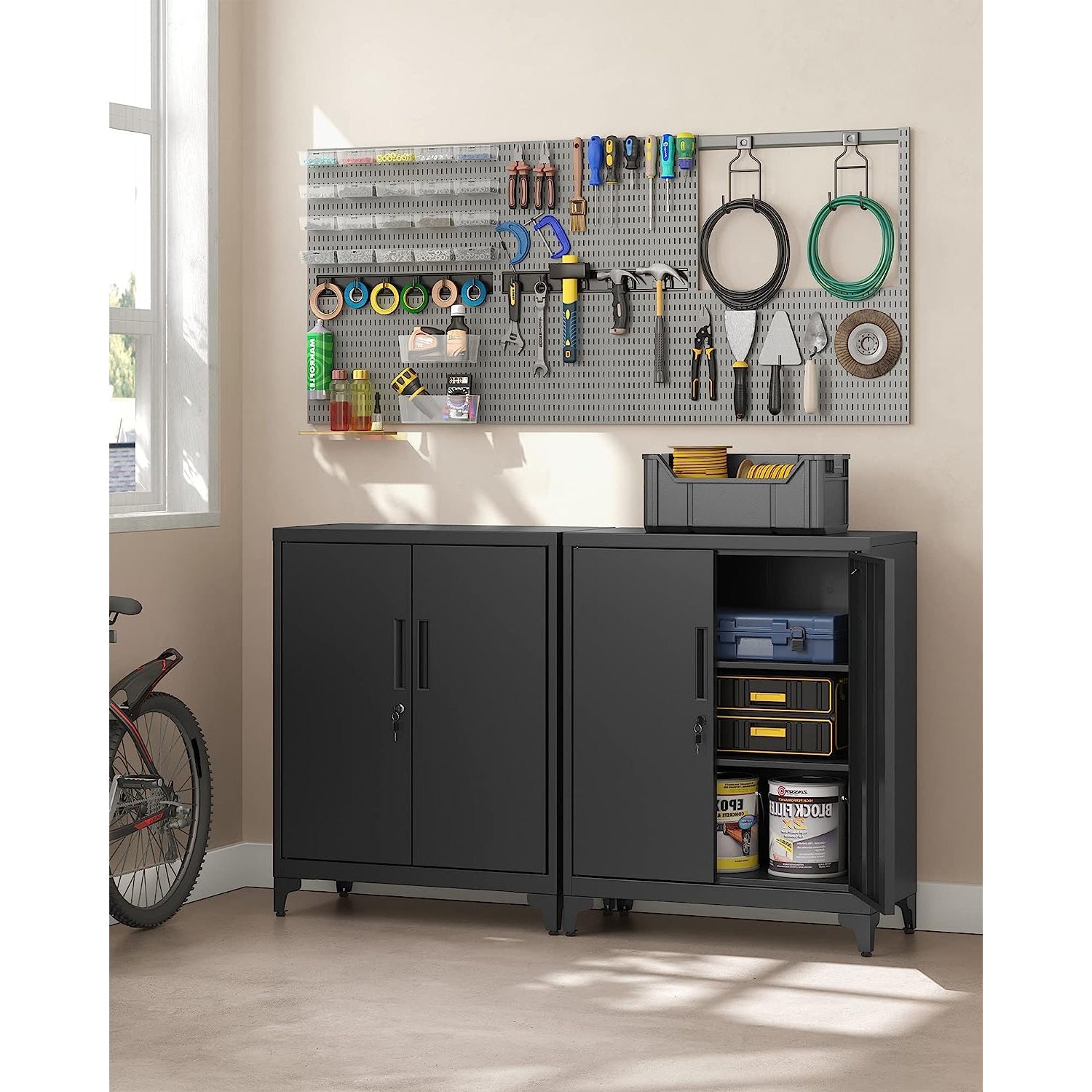 Multipurpose Cabinet – Steel – Black – Lockable with Shelves