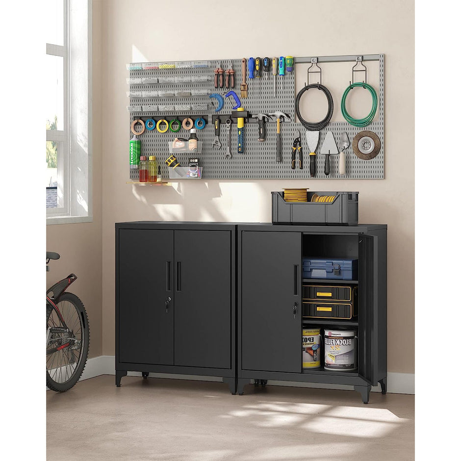 Multipurpose Cabinet – Steel – Black – Lockable with Shelves