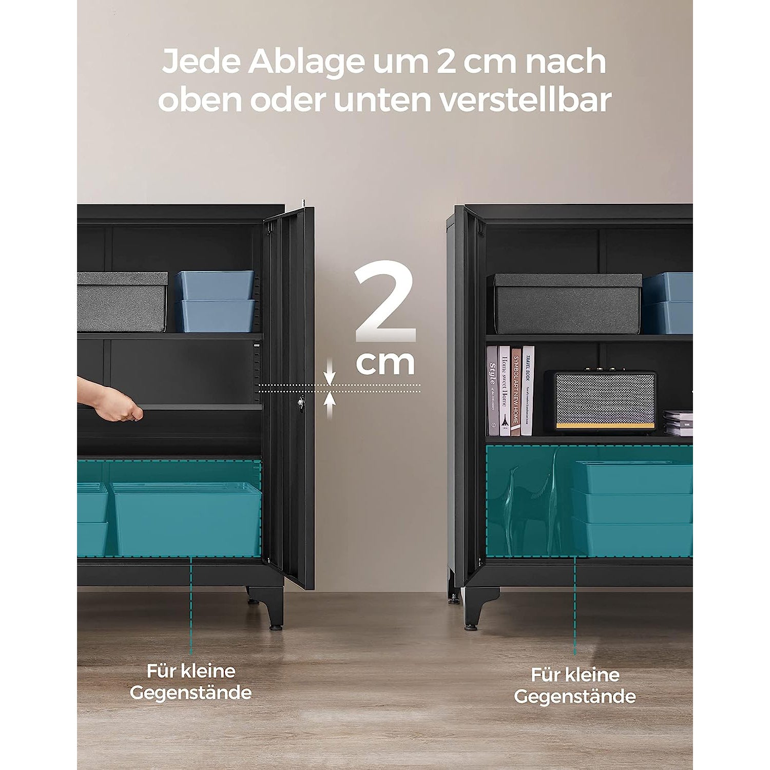 Multipurpose Cabinet – Steel – Black – Lockable with Shelves