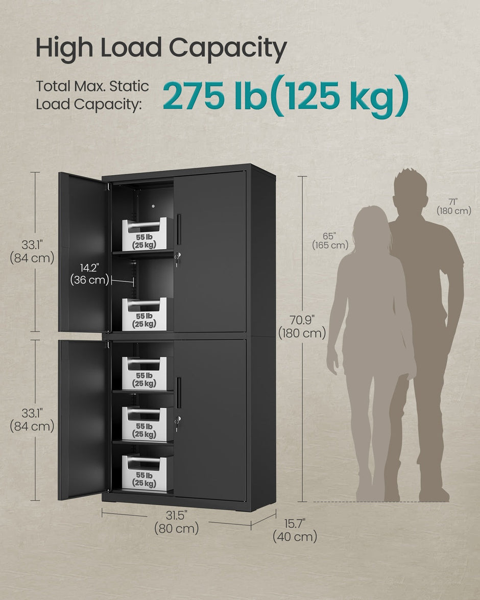 File Cabinet – Steel – Black – Lockable with Shelves