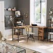 L-Shaped Office Desk – Steel – Rustic Brown and Black – Space-Saving with Cupboard and Drawer