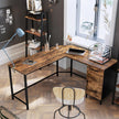 L-Shaped Office Desk – Steel – Rustic Brown and Black – Space-Saving with Cupboard and Drawer