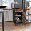 L-Shaped Office Desk – Steel – Rustic Brown and Black – Space-Saving with Cupboard and Drawer