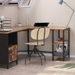L-Shaped Office Desk – Wood and Metal – Rustic Brown and Black – Space-Saving with Cupboard and Hanging File Cabinet