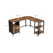 L-Shaped Office Desk – Wood and Metal – Rustic Brown and Black – Space-Saving with Cupboard and Hanging File Cabinet