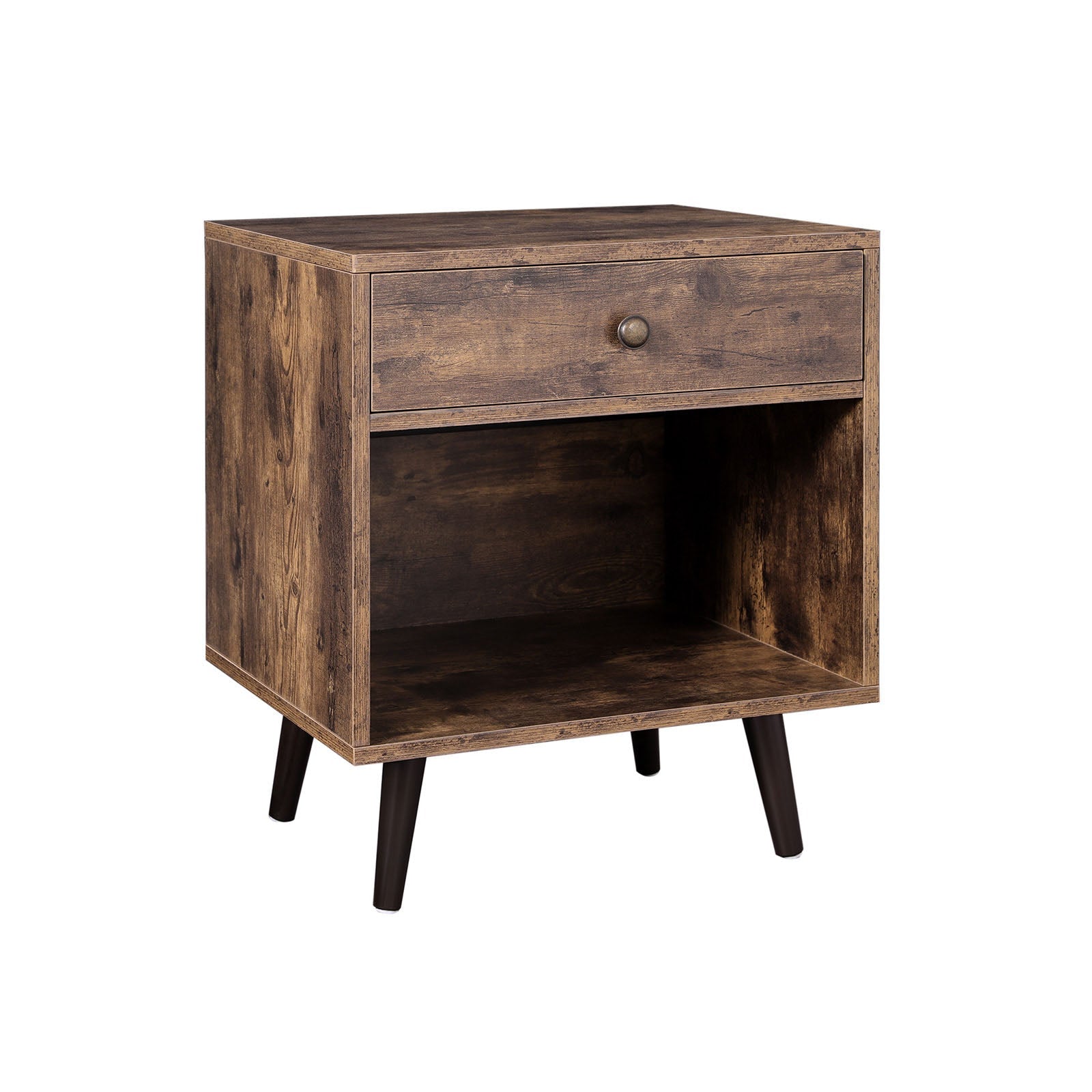 End Table – Pinewood – Rustic Brown – Nightstand with Drawer and Open Compartment