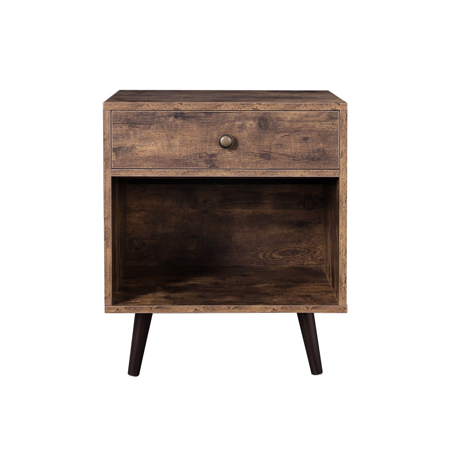 End Table – Pinewood – Rustic Brown – Nightstand with Drawer and Open Compartment