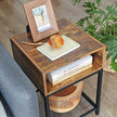 Open Compartment Nightstand – Wood – Rustic Brown – Industrial Design with Mesh Shelf