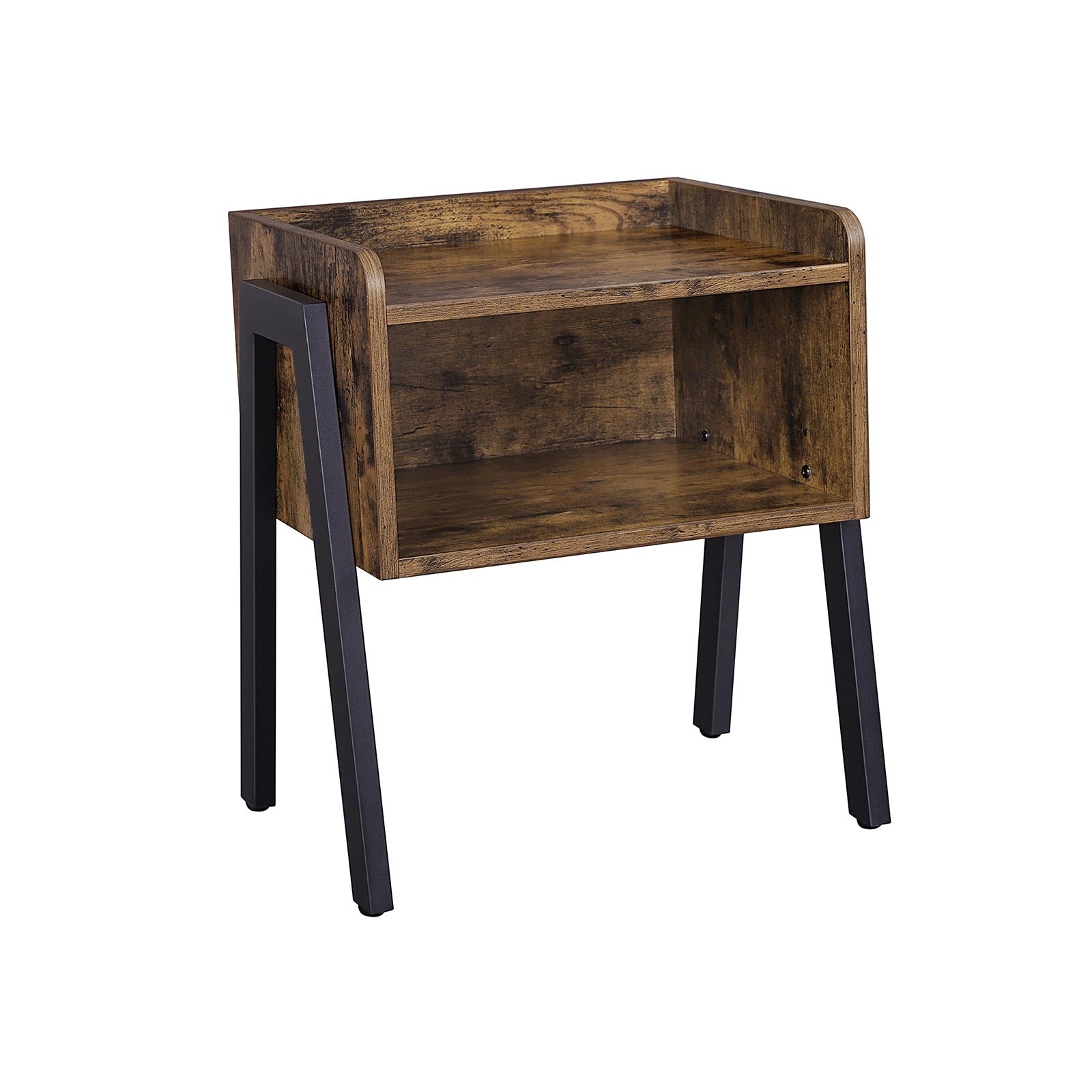 Side Table – Wood and Metal – Rustic Brown – Open Drawer and Stackable Design