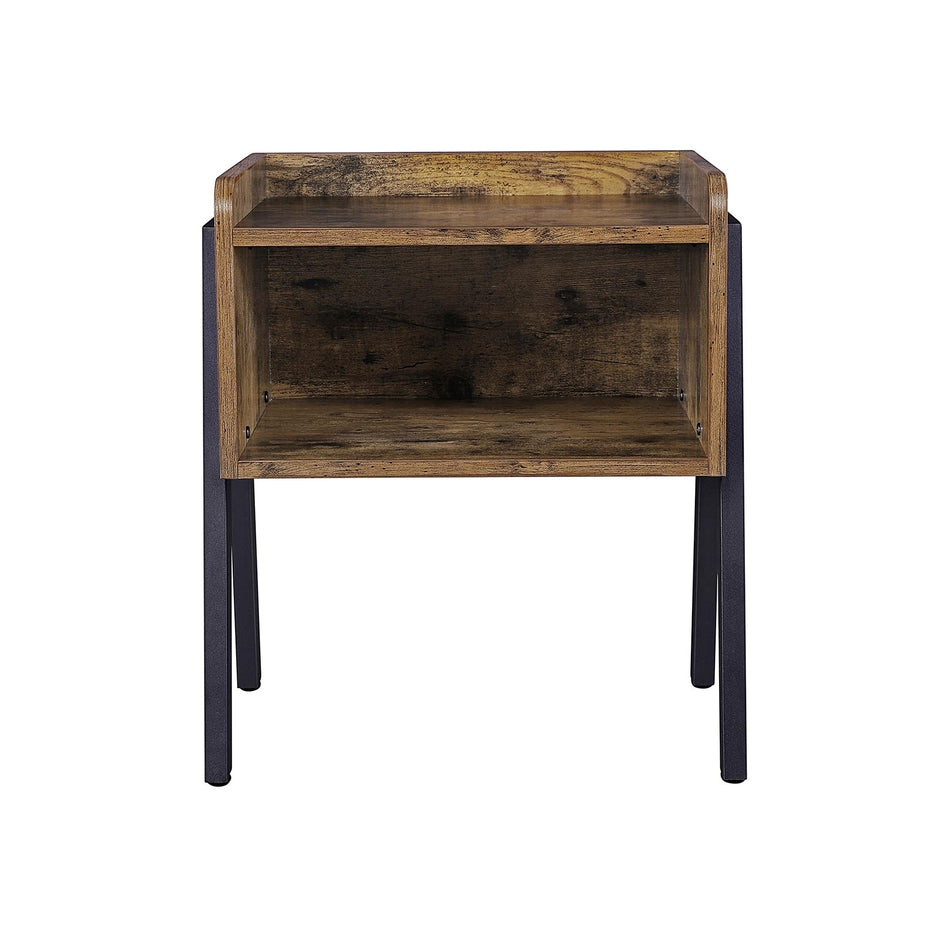 Side Table – Wood and Metal – Rustic Brown – Open Drawer and Stackable Design