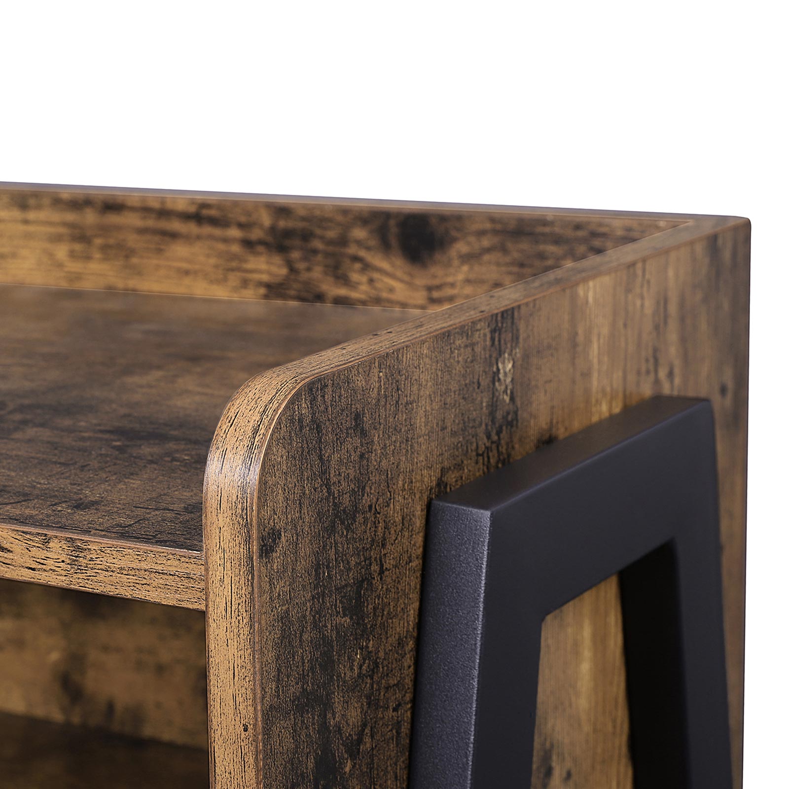 Side Table – Wood and Metal – Rustic Brown – Open Drawer and Stackable Design
