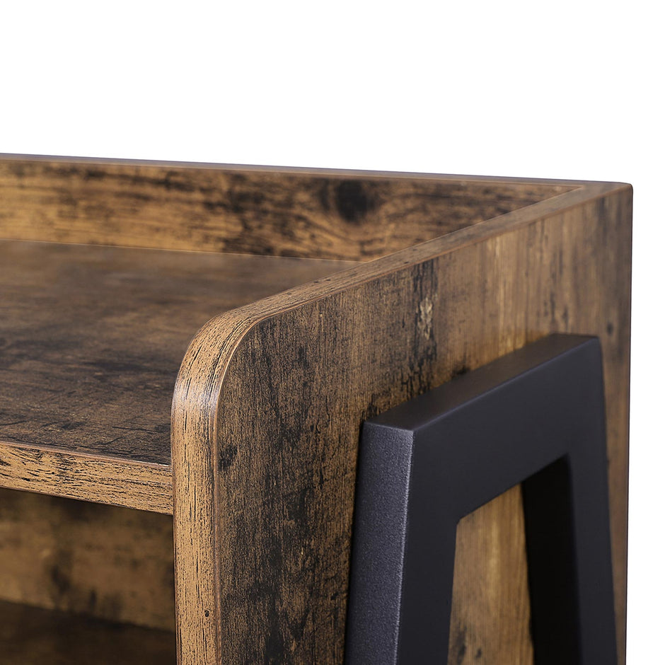 Side Table – Wood and Metal – Rustic Brown – Open Drawer and Stackable Design