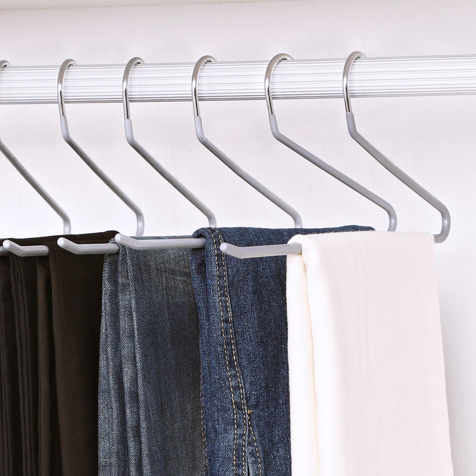 Metal Open End Trousers Hangers – Non-Slip Coating – Grey – Space Saving – 38cm Wide