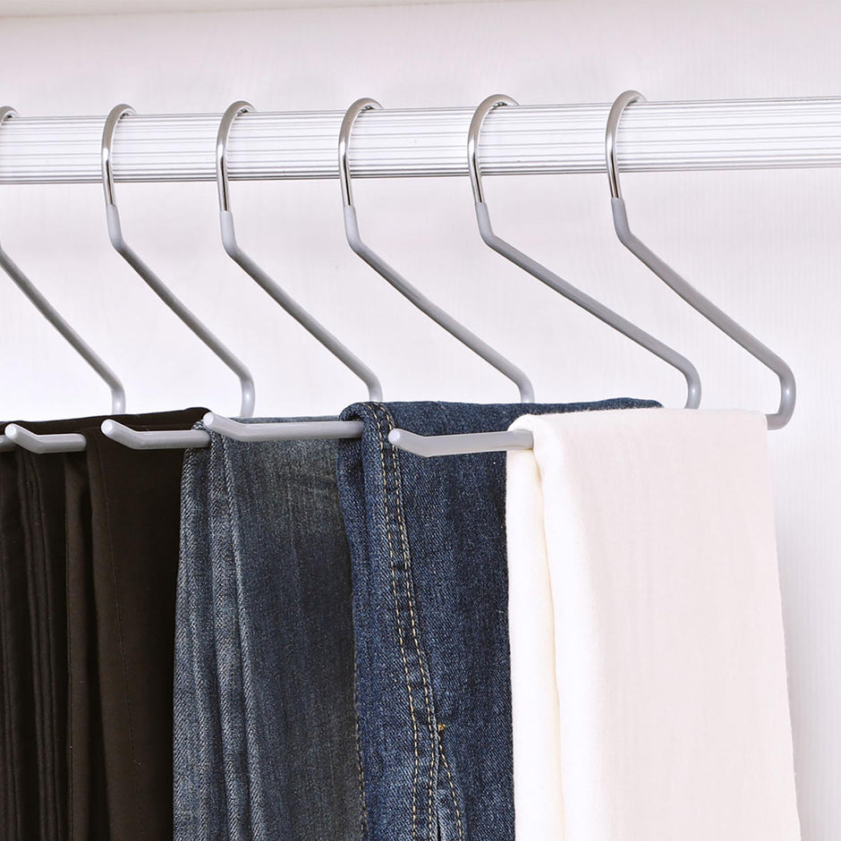 Metal Open End Trousers Hangers – Non-Slip Coating – Grey – Space Saving – 38cm Wide