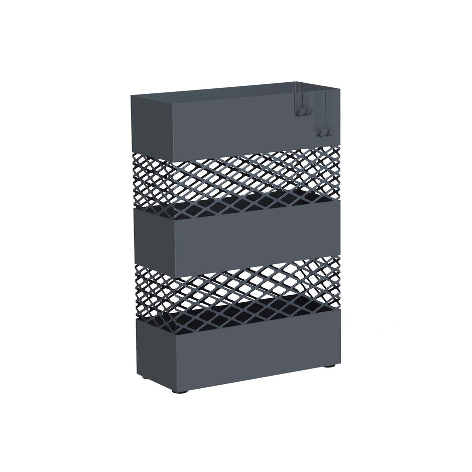 Umbrella Stand – Metal – Anthracite Grey – Rectangular with Water Tray and 4 Hooks