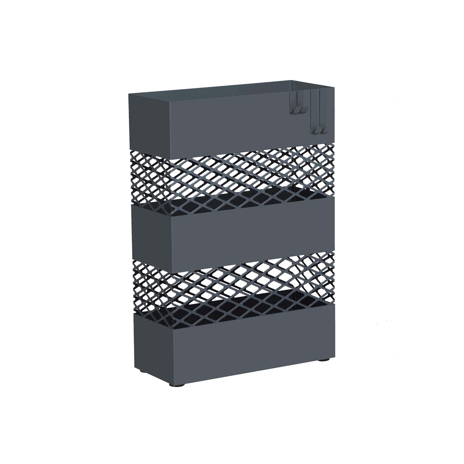 Umbrella Stand – Metal – Anthracite Grey – Rectangular with Water Tray and 4 Hooks